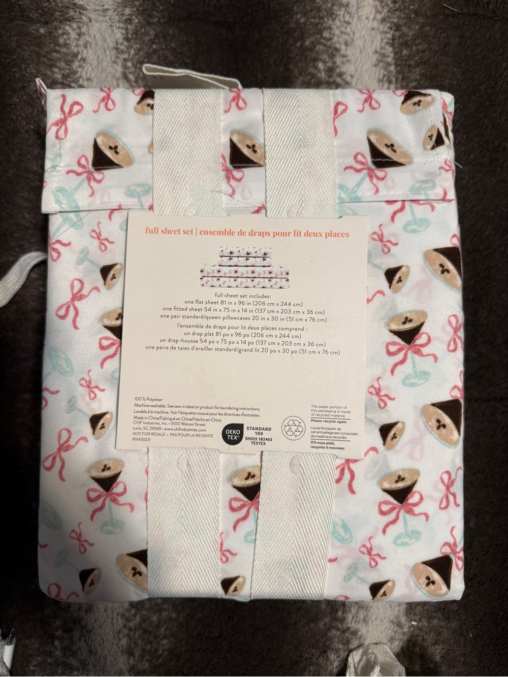 Full Sheet Set - Pink and White martini Print